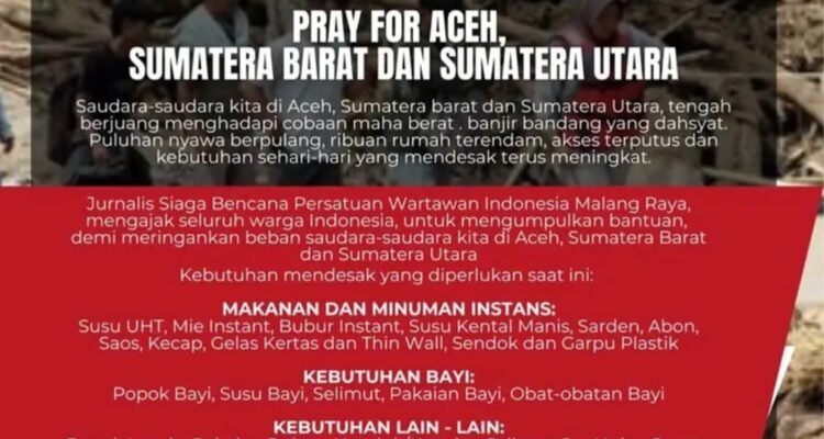 Donasi PWI Jurnalis Siaga Bencana PWI Malang Raya Buka Donasi untuk Korban Bencana di Aceh, Sumbar dan Sumut