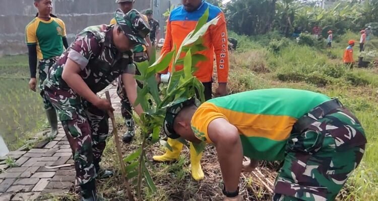 Babinsa Bumiayu Kompak Bersama Warga Karya Bakti Mitigasi Bencana