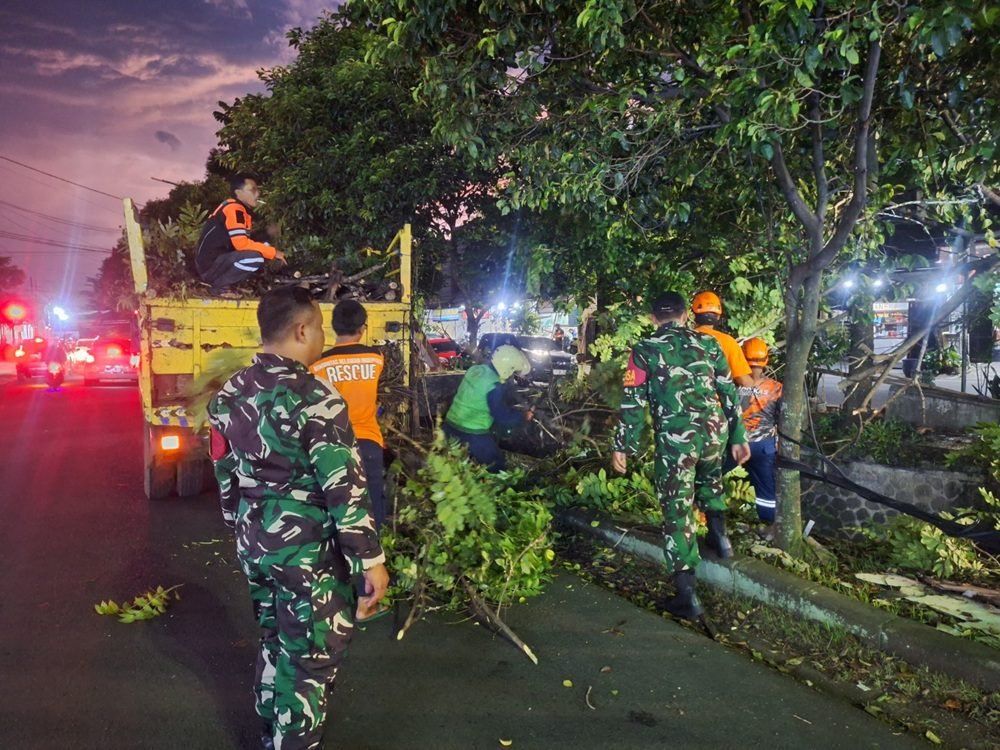 Babinsa Sawojajar Sigap Dampingi Evakuasi Ranting Pohon Tersangkut Kabel Listrik