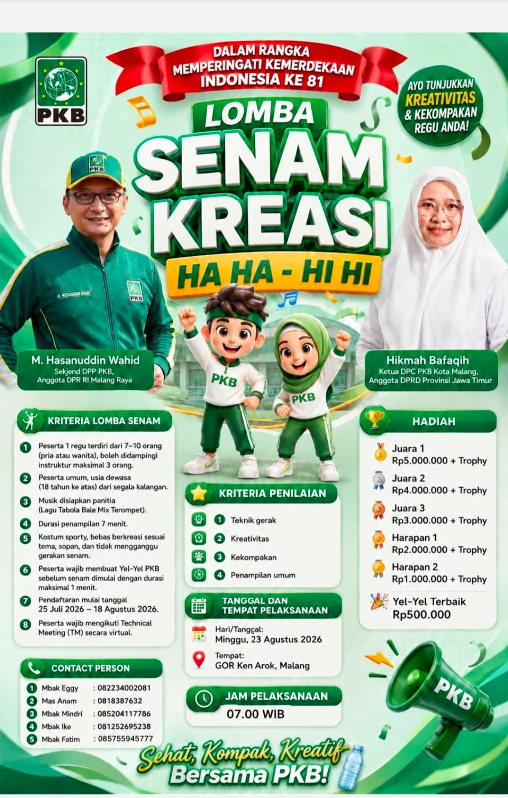 PKB Kota Malang Ajak Warga Meriahkan HUT RI Lewat Lomba Senam Kreasi, Siapkan Hadiah Belasan Juta Rupiah