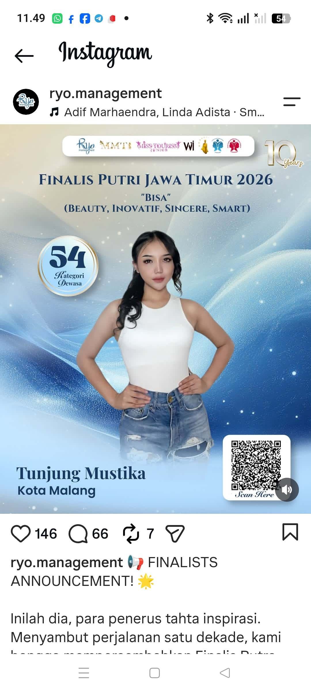 Tunjung Mustika Wakili Kota Malang di Ajang Putri Jawa Timur 2026, Warga Diajak Beri Dukungan Melalui Instagram