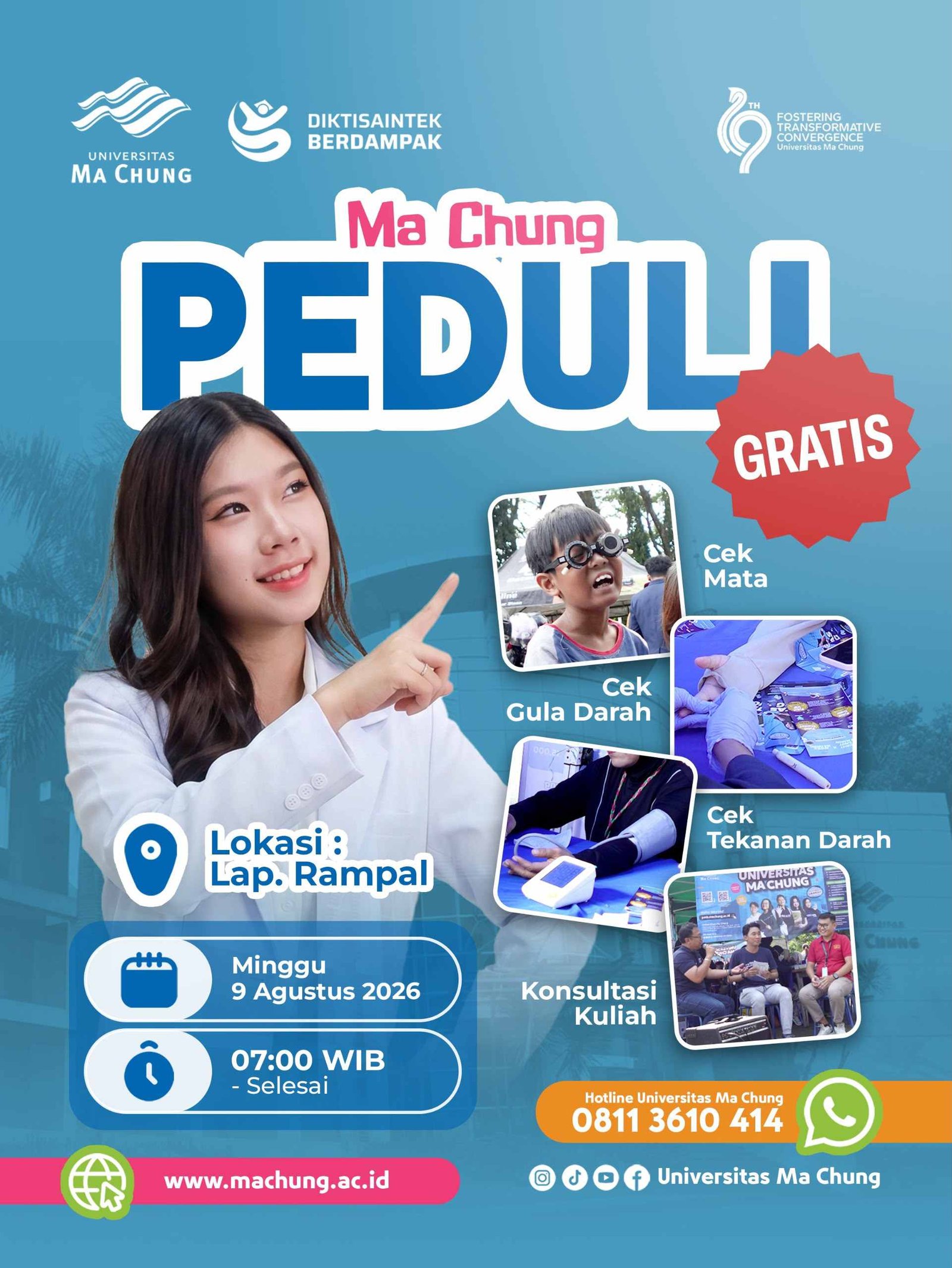 Minggu Pagi di Rampal, Warga Malang Bisa Cek Kesehatan Gratis Sekaligus Kenal Lebih Dekat dengan Universitas Ma Chung