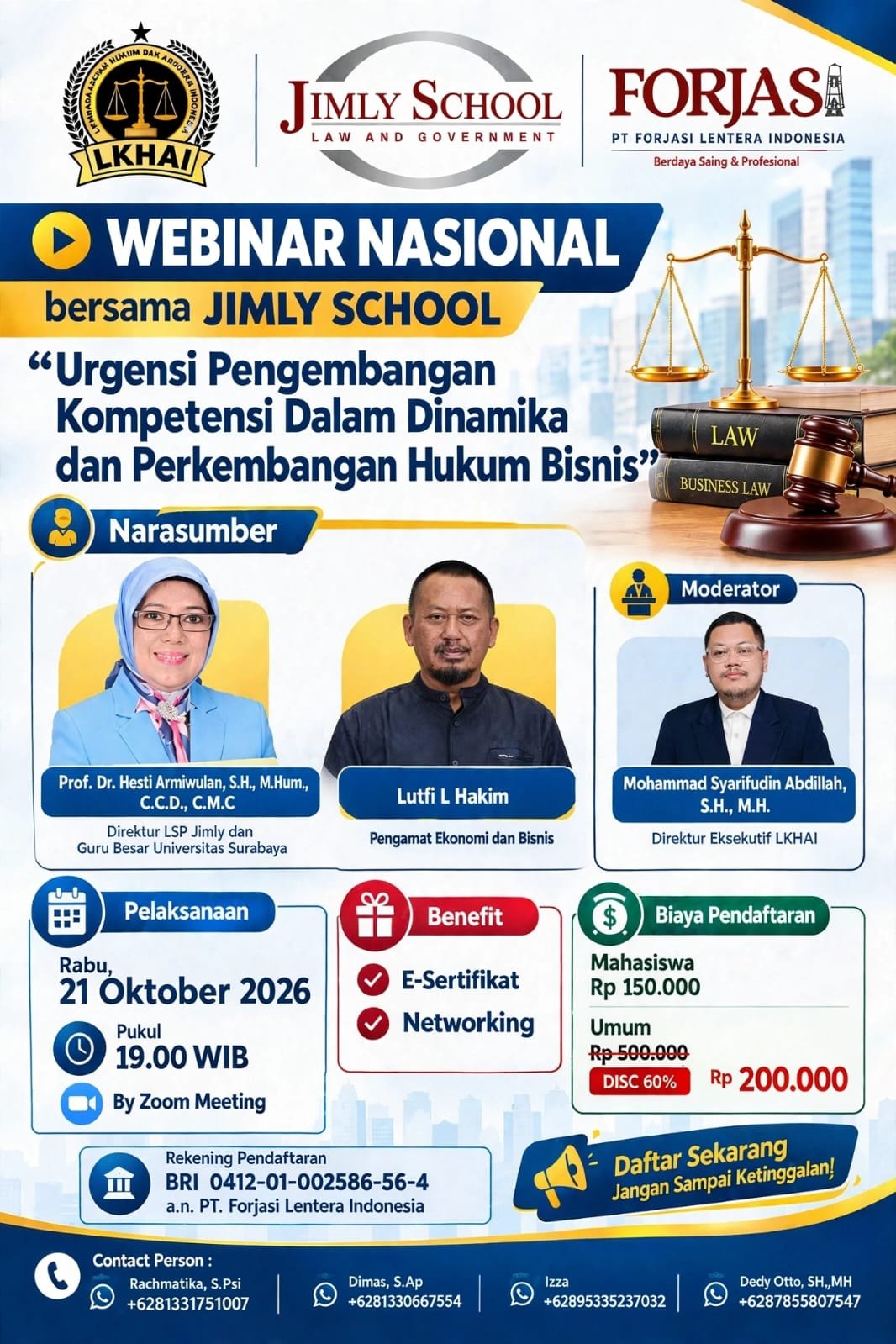 LKHAI, Jimly School dan FORJASI Gelar Webinar Nasional, Soroti Kompetensi Hukum Bisnis di Era Disrupsi